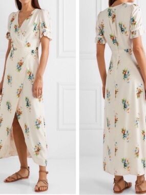 Madewell Cream Floral Wrap Maxi Dress